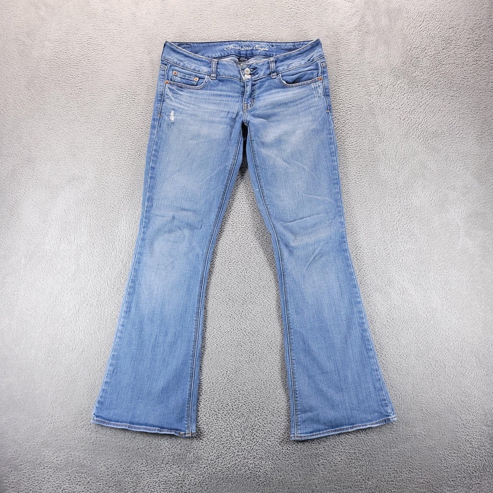 American Eagle Jeans Women 4 Blue Artist Bootcut Low Rise Light Wash Stretch Y2K